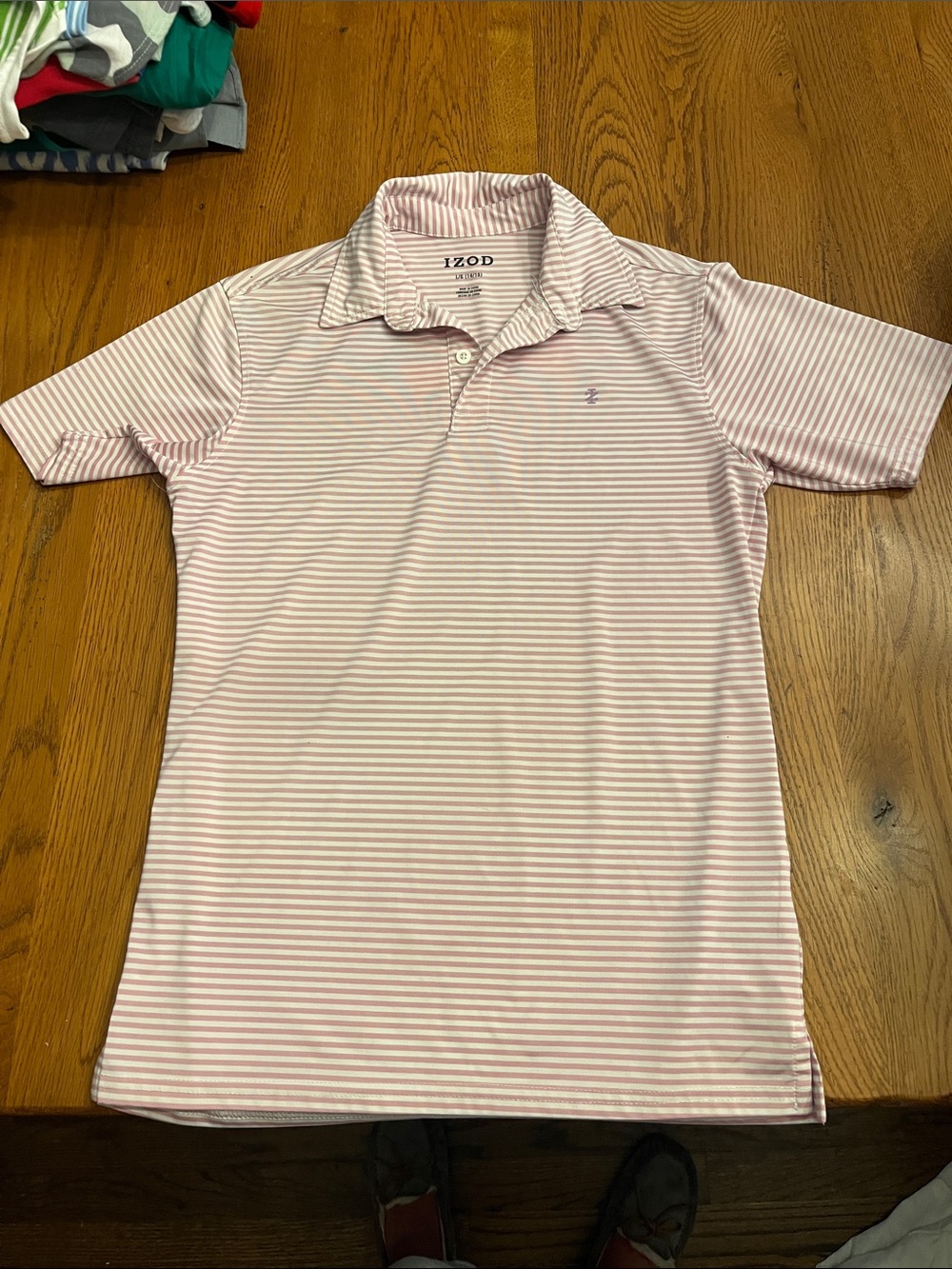 Izod Boys Light Pink and White Striped Polo